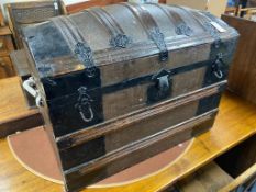 A Victorian iron mounted domed top trunk with street iron mounts, length 81cm, depth 49cm, height