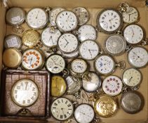 A collection of assorted mainly white metal an base metal pocket watches including silver J.W.