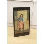 A black glass panel painted with a girl, overall height 78cm width 45cm