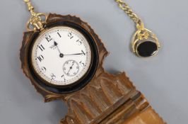 A Waltham 9ct gold keyless open face pocket watch on 9ct gold chain with swivel fob seal,pocket