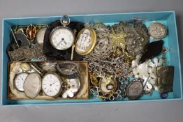 A quantity of assorted wrist and pocket watches and a group of jewellery including mourning brooch,