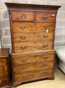 A George III mahogany chest on chestfitted two short drawers and three graduated long drawers over