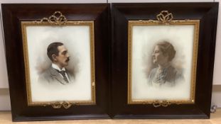 A pair of Victorian tinted photographic portraits in gilt and metal frames
