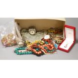 A quantity of mixed jewellery and watches including silver charm bracelet and other silver