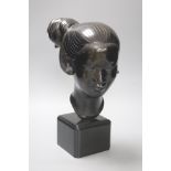 A Sino-Japanese 20th century bronze bust of a Geisha,on square plinth, with impressed mark, height