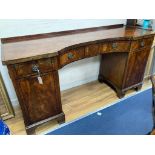 A George IV ebony banded concave front mahogany sideboard, length 173cm, depth 60cm, height 92cm