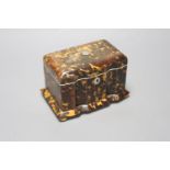 A 19th century tortoiseshell and ivory tea caddy, width 8.5cm height 11cm