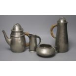 A Library Tudric four piece tea set, height 24cm