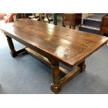 An 18th century style rectangular oak refectory dining table, length 221cm, depth 96cm, height 76cm