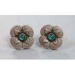 A pair of Georg Jensen sterling and chrysoprase set flower head ear clips, design no. 190A,