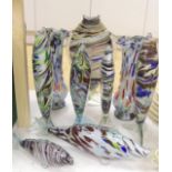 Collection of Murano glass fish and a pair of vases