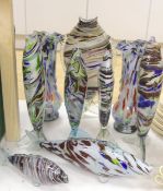 Collection of Murano glass fish and a pair of vases