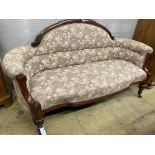 A Victorian walnut sofa, width 166cm, depth 70cm, height 80cm