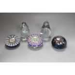 A selection of Scottish and other glass paperweights to include two Perthshire Millefiori examples,