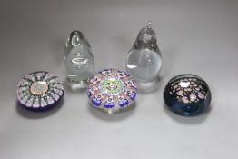 A selection of Scottish and other glass paperweights to include two Perthshire Millefiori examples,