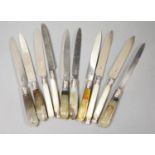 A matched set of six early 19th century agate handled silver dessert knives, Moses Emanuel?,