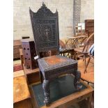 A 19th century Burmese carved hardwood side chair, width 55cm, depth 48cm, height 128cm