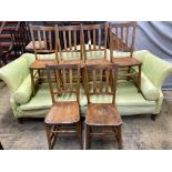 A set of six early 20th century beech chairs stamped 'Elliott & Son'