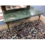 A rectangular brass marble top occasional table, width 80cm, depth 43cm, height 42cm