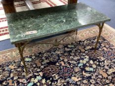 A rectangular brass marble top occasional table, width 80cm, depth 43cm, height 42cm