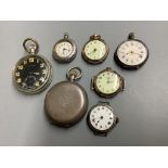 Two pocket watches including a 935 standard hunter, three white metal fob watches and two wrist