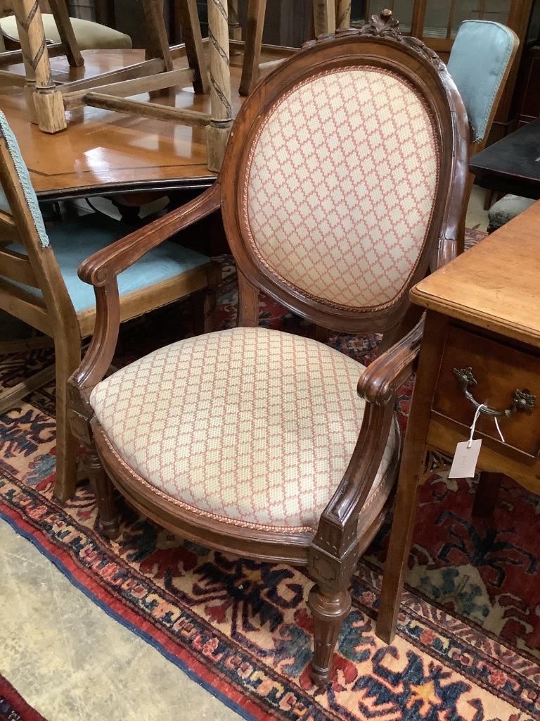 A pair of 19th century French elbow chairs, width 62cm, depth 50cm, height 100cm - Image 2 of 3