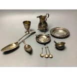 A small group of minor silver including 18th century silver tablespoon, Georgian silver cream jug,