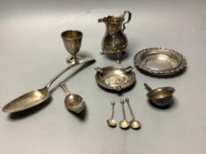 A small group of minor silver including 18th century silver tablespoon, Georgian silver cream jug,