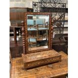 A 19th century Dutch floral marquetry and walnut box-framed toilet mirror, width 54cm, depth 25cm,