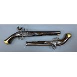 Two inert reproduction light dragoon and heavy dragoon pistols, longest 48cm