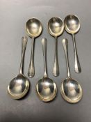 A set of six silver rat-tail pattern soup spoons, Sheffield 1961, Mappin & Webb10.68oz