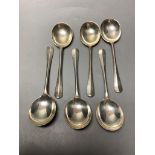 A set of six silver rat-tail pattern soup spoons, Sheffield 1961, Mappin & Webb10.68oz