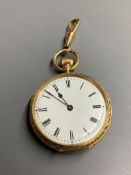 A 19th century engraved 18ct gold open face pocket watch, with Roman dial,case diameter 35mm, with