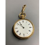 A 19th century engraved 18ct gold open face pocket watch, with Roman dial,case diameter 35mm, with