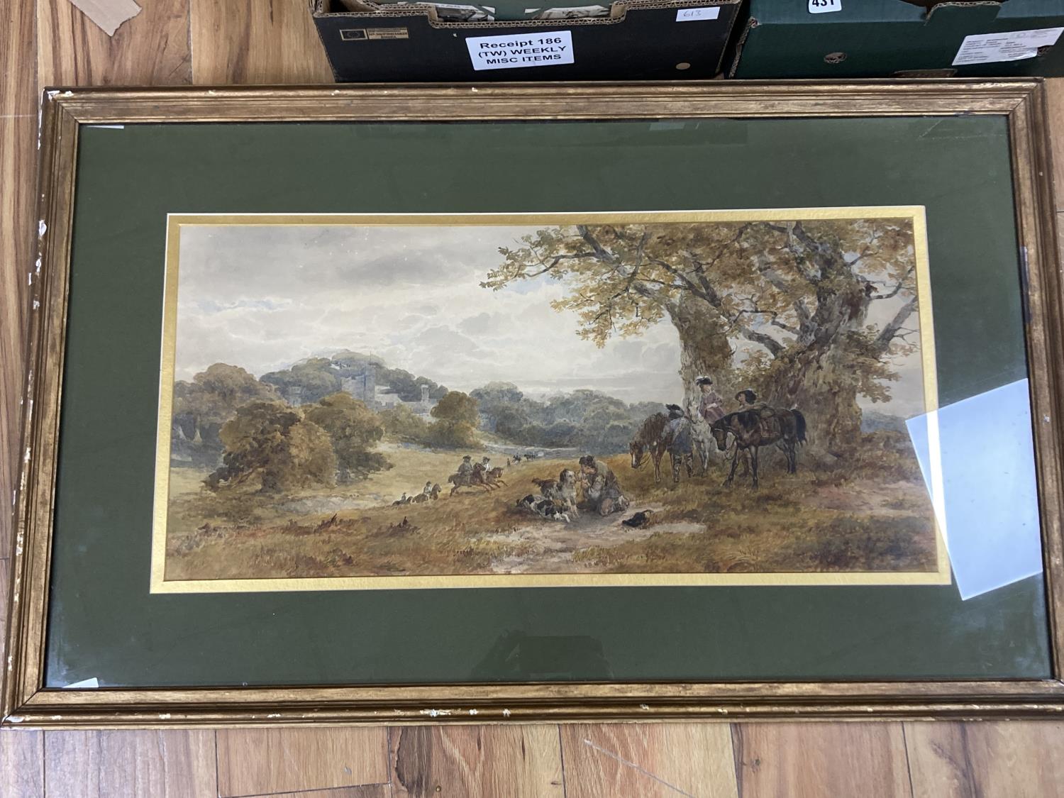H.J. Holding, watercolour, Hunting Party near Haddon Hall, signed and dated 1872, 34 x 72cm - Image 2 of 5