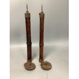 A pair of 19th century Japanese bamboo and iron pendant candle holders, length 36cm