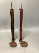 A pair of 19th century Japanese bamboo and iron pendant candle holders, length 36cm