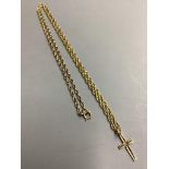 A 9ct yellow gold cross pendant on 9ct (375) gold chain74cm,11.7g