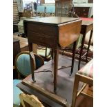 A George III inlaid mahogany drop flap work table, 77cm extended, width 48cm, height 74cm