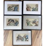 Tim Bobbin (John Collier 1708-1786), a set of five framed engraved caricatures from Human Passions