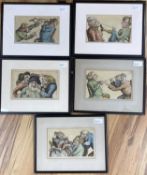 Tim Bobbin (John Collier 1708-1786), a set of five framed engraved caricatures from Human Passions