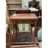 An Edwardian satinwood banded mahogany work table, width 51cm, depth 36cm, height 67cm