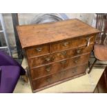 An 18th century oak and walnut chest, width 102cm, depth 59cm, height 87cm