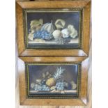 Victorian School, pair of watercolours, Still lifes of fruit upon ledges, 28 x 42cm, maple framed
