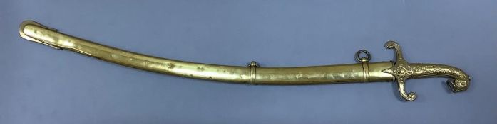 A Victorian Mameluke hilt sabre, length 88cm, the etched blade by C. Webb, 23 Old Bond Street