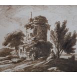 Richard Cooper Jnr. (1740-1814)Italian landscape with ruined temple and figurespen and brown ink on