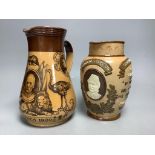 A Doulton Lambeth ‘Chinese Gordon’ jug, dated 1884 and a similar South Africa 1900 jug, tallest