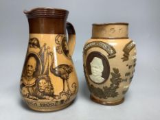 A Doulton Lambeth ‘Chinese Gordon’ jug, dated 1884 and a similar South Africa 1900 jug, tallest