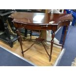 A reproduction mahogany serpentine console table, width 98cm, depth 46cm, height 73cm