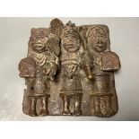 A Benin style bronze plaque, width 17cm, height 17cm